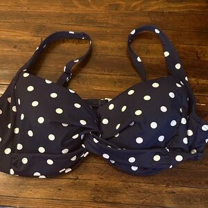Lands' End Navy and White Polka Dot Bikini Top